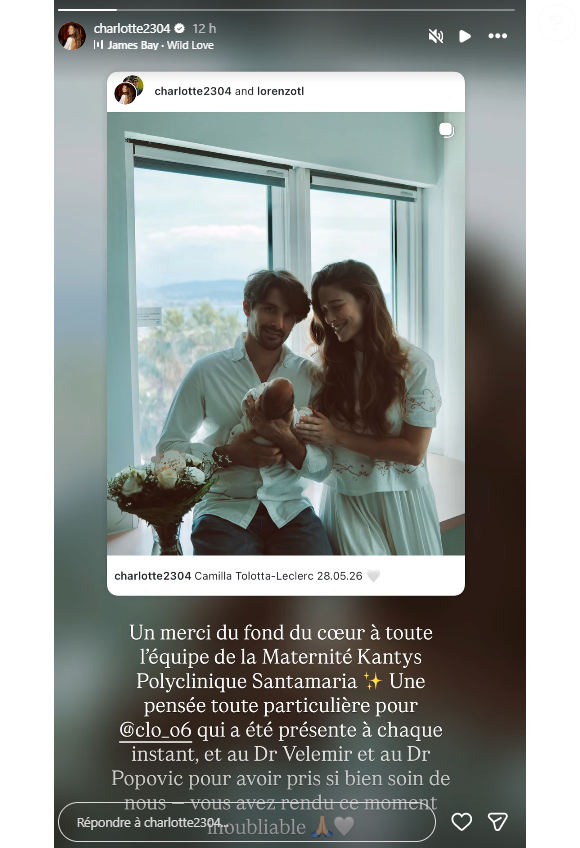 Cette story a également été l'occasion pour Charlotte Di Pietro de lever le voile sur le lieu de l'accouchement. La petite Camilla a vu le jour à Nice, au sein de la réputée Maternité Kantys Polyclinique Santamaria. 

Lorenzo Leclerc accueille son premier enfant avec sa femme.