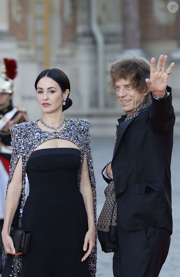 Sir Mick Jagger et sa compagne Melanie Hamrick - Dîner d'Etat au château de Versailles en l'honneur de la visite officielle du roi et de la reine d'Angleterre en France (20 - 22 septembre 2023), le 20 septembre 2023. 150 invités triés sur le volet ont été conviés à cette occasion. © Jacovides-Moreau / Bestimage
