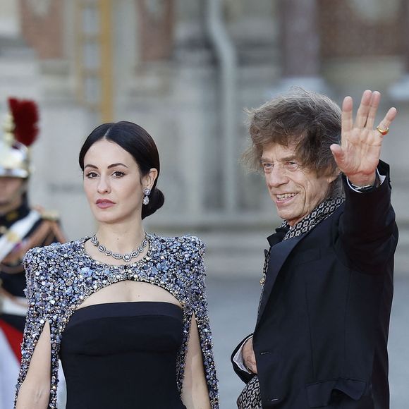 Sir Mick Jagger et sa compagne Melanie Hamrick - Dîner d'Etat au château de Versailles en l'honneur de la visite officielle du roi et de la reine d'Angleterre en France (20 - 22 septembre 2023), le 20 septembre 2023. 150 invités triés sur le volet ont été conviés à cette occasion. © Jacovides-Moreau / Bestimage