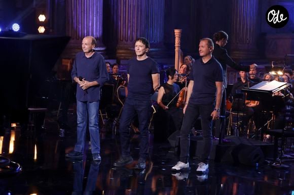 Exclusif - Le groupe de musique corse "I Muvrini" (Alain Bernardini, Jean-François Bernardini et Stéphane Magiantini) lors de l'enregistrement de l'émission "Le Grand Echiquier - Méditerrannée" présentée par A.Manoukian et C.Chazal et diffusée le 2 juillet 2026 sur France 2, à Versailles, France, le 1er juillet 2025. © Jack Tribeca/Bestimage