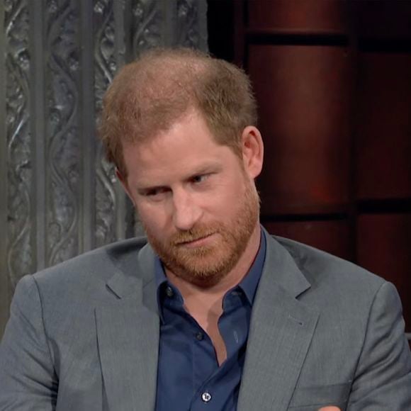 Le prince Harry donne une interview sur le plateau de Stephen Colbert à propos de la vie après la mort. Photo par JLPPA / Bestimage