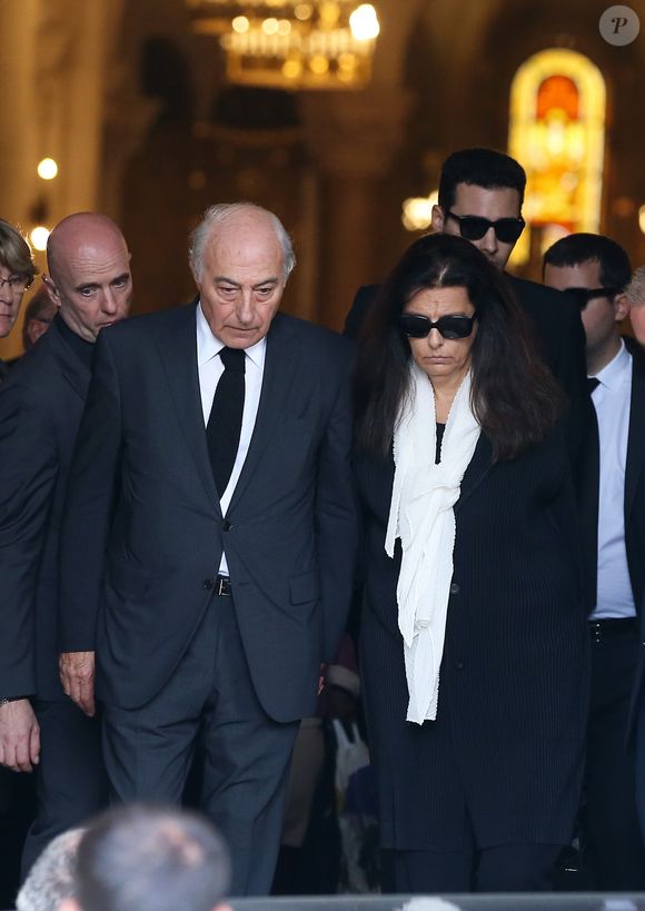 Jean-Victor Meyers, Jean-Pierre Meyers et sa femme Françoise Bettencourt Meyers - Sorties des obsèques de Liliane Bettencourt en l'église Saint-Pierre de Neuilly-sur-Seine le 26 septembre 2017. AGENCE / BESTIMAGE