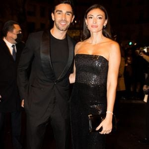 Exclusif - Rachel Legrain-Trapani (Miss France 2007) et son compagnon Valentin Léonard - Arrivées lors de la 10ème édition du "Global Gift Gala 2021" à l'hôtel Four Seasons Hotel George V à Paris le 30 octobre 2021. © Tiziano da Silva/Bestimage