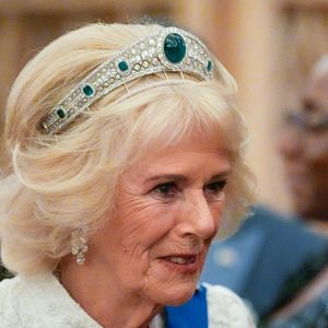La reine Camilla (Camilla Parker Bowles, reine consort d'Angleterre) lors de la réception du corps diplomatique au château de Windsor, Berkshire. Date de la photo : mardi 18 novembre 2025. Photo par  PA Photos / Bestimage