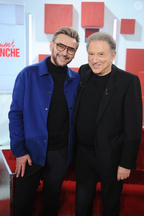 Exclusif - Jeanfi Janssens et Michel Drucker lors de l'enregistrement de l'émission "Vivement dimanche" au studio Rive Gauche, présentée par M. Drucker avec une diffusion sur France 3 le 25 janvier 2026. © Guillaume Gaffiot/Bestimage
