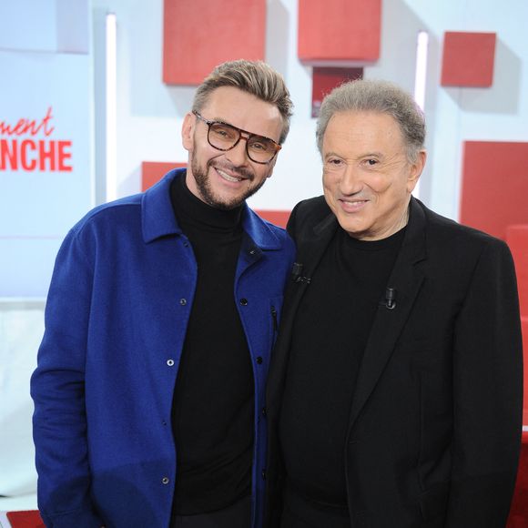 Exclusif - Jeanfi Janssens et Michel Drucker lors de l'enregistrement de l'émission "Vivement dimanche" au studio Rive Gauche, présentée par M. Drucker avec une diffusion sur France 3 le 25 janvier 2026. © Guillaume Gaffiot/Bestimage