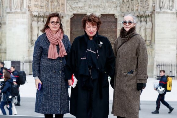 Exclusif - Guest, Roselyne Bachelot, Delphine Ernotte, présidente de France Télévisions - Emission "Notre-Dame la réouverture" sur France 2 pour la cérémonie de réouverture de la cathédrale Notre-Dame de Paris, le 7 décembre 2024. Joyau de l’art gothique, lieu de culte et de culture, symbole universel de la France et de son histoire, la cathédrale de Notre-Dame de Paris rouvre ses portes les 7 et 8 décembre, cinq ans après le terrible incendie qui l’avait ravagée le 15 avril 2019. 
© Christophe Clovis / Cyril Moreau / Bestimage