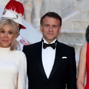 Brigitte Macron, Le président Emmanuel Macron, La princesse Charlène de Monaco arrivant au dîner d'état en l'honneur de la visite du couple présidentiel français au palais princier à Monaco le 7 juin 2025.
© Dominique Jacovides / Bestimage
