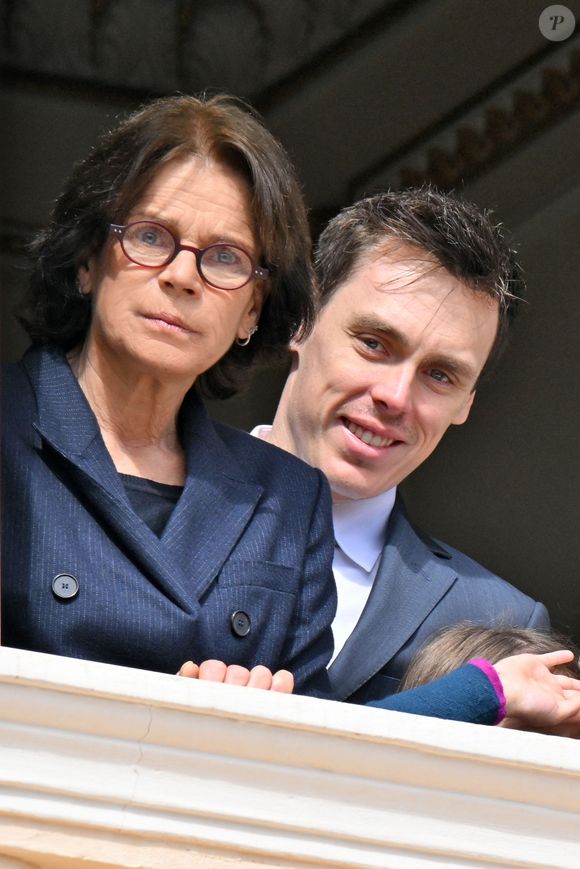 La princesse Stéphanie de Monaco et Louis Ducruet -  Le prince de Monaco fête son anniversaire (66 ans) en famille sur la Place du Palais princier de Monaco, le 14 mars 2024. © Bruno Bebert/Bestimage
