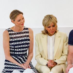 La princesse Charlène de Monaco et la Première Dame française Brigitte Macron lors d'un Water Safety Day de la Fondation Princesse Charlène de Monaco à la piscine du Stade Louis II de Monaco, le 8 juin 2025. © Claudia Albuquerque/Bestimage