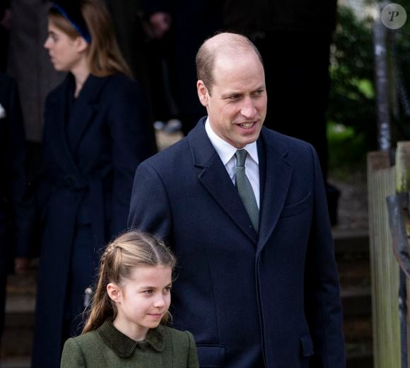 Le prince William, prince de Galles, la princesse Charlotte de Galles - Les membres de la famille royale britannique lors de la messe du matin de Noël en l'église St-Mary Magdalene à Sandringham, le 25 décembre 2023.