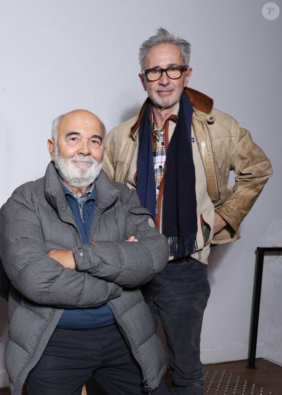 Exclusif - Close-up avec Gérard Jugnot et Thierry Lhermitte en backstage de la projection du film "Le Père Noël est une ordure" au cinéma Mac Mahon à Paris, à l'occasion de la sortie du livre "Le Splendid par Le Splendid". Paris, le 15 décembre 2024.
© Denis Guignebourg/Bestimage
