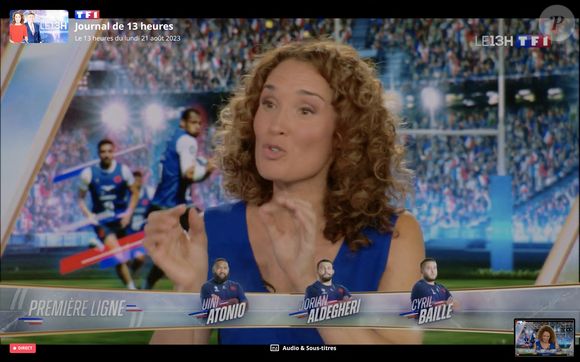 Fabien Galthie ( entraineur France ) - Marie Sophie Lacarrau ( journaliste ) - lors de l'annonce de la liste pour le Mondial 2023 à Boulogne-Billancourt, France, le 21 août 2023. © Federico Pestellini/Panoramic/Bestimage