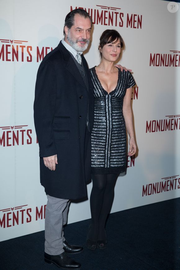 Samuel Labarthe et Hélène Médigue (robe Christophe Guillarmé) - Première du film "Monuments Men" à l'UGC Normandie à Paris le 12 février 2014.
©OLIVIER BORDE / BESTIMAGE