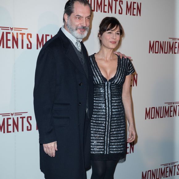 Samuel Labarthe et Hélène Médigue (robe Christophe Guillarmé) - Première du film "Monuments Men" à l'UGC Normandie à Paris le 12 février 2014.
©OLIVIER BORDE / BESTIMAGE