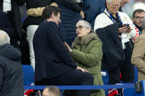 Delphine Ernotte, présidente du groupe France Télévisions au match de rugby du Tournoi des Six Nations France contre Angleterre au Stade de France à Saint-Denis le 14 mars 2026
