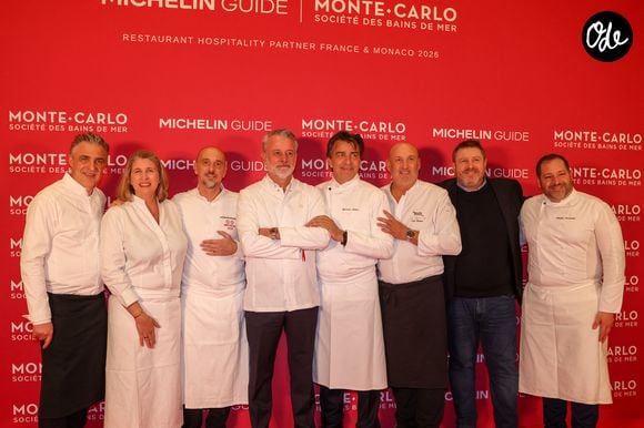 Les chefs Jérôme Banctel, Stéphanie Le Quellec, Lionel Giraud, Mathieu Viannay, Yannick Alléno, Eric Canino, Olivier Bellin, Sébastien Faramond à l'Hôtel de Paris Monte-Carlo, lors du Dîner des Chefs à la veille de la cérémonie des remises des Étoiles Michelin à Monaco,  le 15 mars 2026. 

© Jean Marc Lhomer/Bestimage