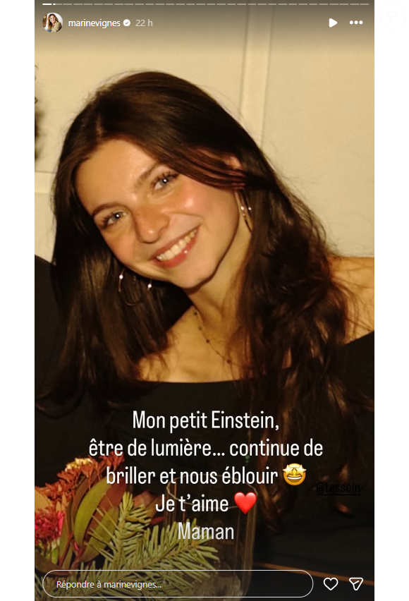 "Mon petit Einstein, être de lumière... continue de briller et nous éblouir. Je t'aime"

Marine Vignes fête l'anniversaire de sa fille Tess