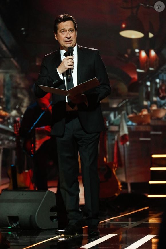 Exclusif - Laurent Gerra lors de l'enregistrement de l'émission "Laurent Gerra, l'anniversaire événement" présentée par S.Bern et qui sera diffusée le 7 juin 2025 sur France 2, au théâtre Marigny, à Paris, France, le 28 avril 2025. © Clovis-Moreau/Bestimage