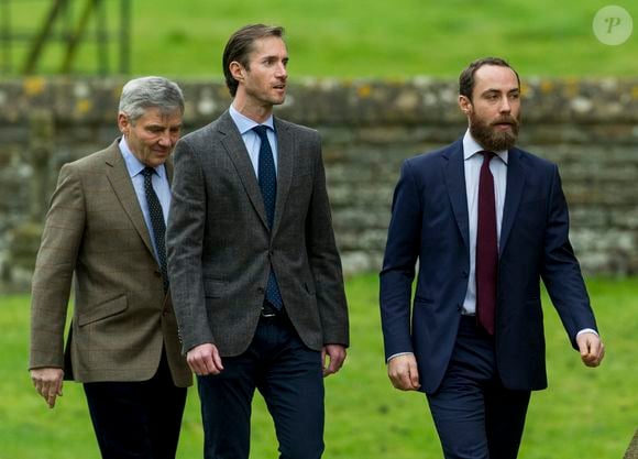 Michael Middleton, James Matthews le fiancé de Pippa et James le frère de Pippa -  Le duc et la duchesse de Cambridge en famille à la messe de Noël à Englefield le 25 décembre 2016.