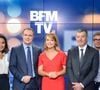 Christophe Barbier, Ashley Chevalier, Christophe Delay, Adeline Francois, Julien Mielcarek, Nicolas Doze et Christophe Person, les présentateurs de la Premiere Edition de BFM TV posent pour une photo de rentrée a Paris, France Photo par Aurore Marechal/ABACAPRESS.COM