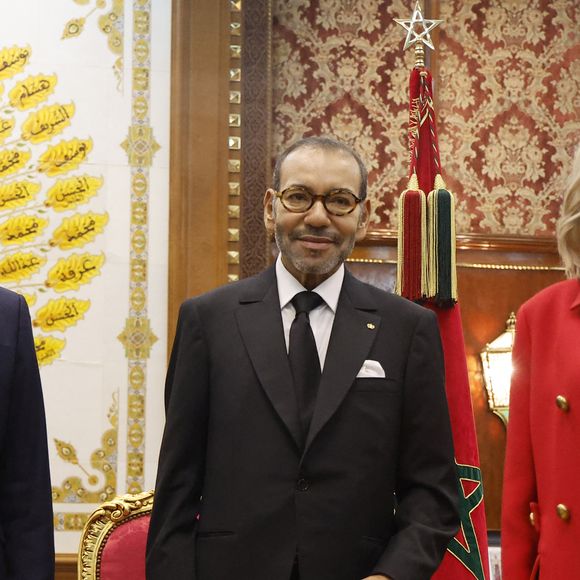 Le président de la République française Emmanuel Macron et le roi Mohammed VI lors de leur entretien au palais royal à Rabat, le 28 octobre 2024.  © Ludovic Marin / Pool / Bestimage