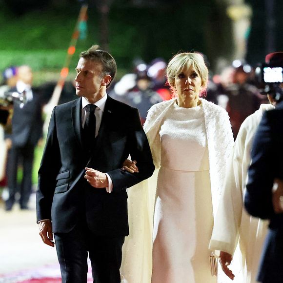 Emmanuel et Brigitte Macron - Dîner d'Etat offert par sa Majesté le roi Mohammed VI du Maroc en l'honneur du Président de la République Emmanuel Macron et de la première dame Brigitte Macron au Palais Royal de Rabat au Maroc le 29 Octobre 2024. © Dominique Jacovides/Bestimage