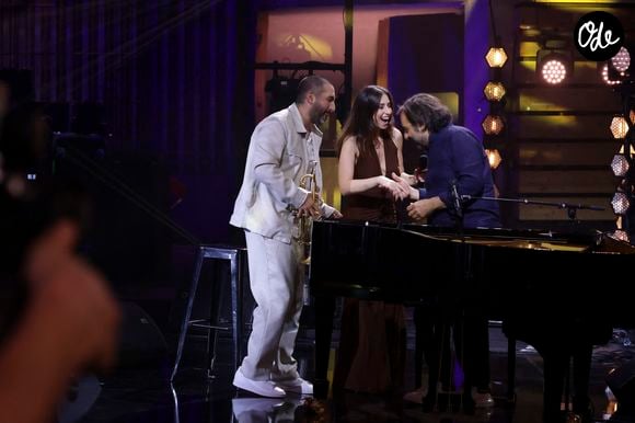 Exclusif - Ibrahim Maalouf, Hiba Tawaji, André Manoukian lors de l'enregistrement de l'émission "Le Grand Echiquier - Méditerrannée" présentée par A.Manoukian et C.Chazal et diffusée le 2 juillet 2026 sur France 2, à Versailles, France, le 1er juillet 2025. © Jack Tribeca/Bestimage