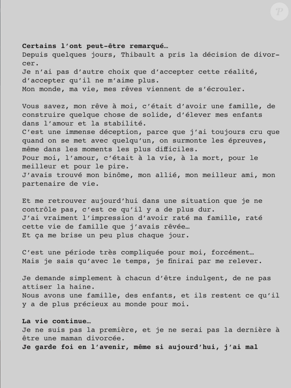 Après l’annonce de sa séparation avec Thibault Garcia en octobre 2025, avec qui elle a partagé huit années d’amour, la jeune femme a traversé des moments particulièrement difficiles.