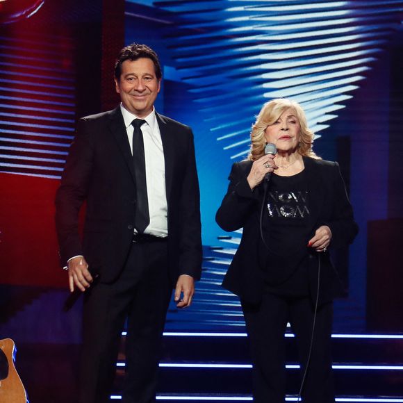 Exclusif - Laurent Gerra, Nicoletta lors de l'enregistrement de l'émission "Laurent Gerra, l'anniversaire événement" présentée par S.Bern et qui sera diffusée le 7 juin 2025 sur France 2, au théâtre Marigny, à Paris, France, le 28 avril 2025. © Clovis-Moreau/Bestimage