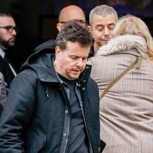 Semi-exclusif - Ali Baddou et Nicolas Demorand - Obsèques de Sébastien Demorand à la Coupole du crématorium du cimetière du Père-Lachaise à Paris, France, le 31 janvier 2020.