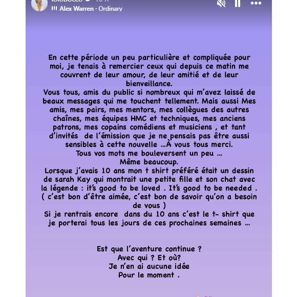 Story Instagram de Laurence Boccolini, publiée le 29 juin 2025.