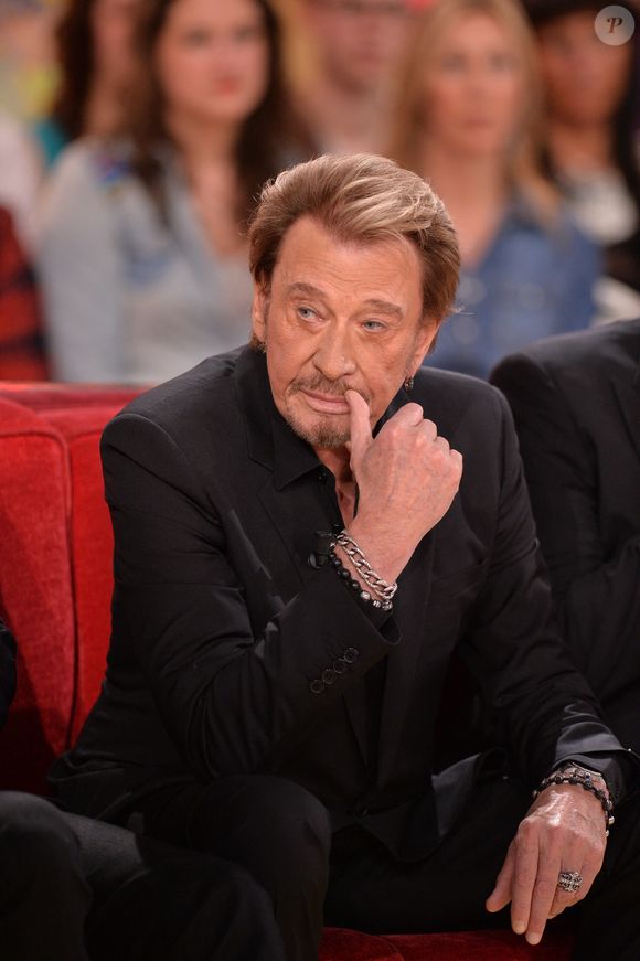 Johnny Hallyday lors de l'enregistrement de Vivement Dimanche à Paris, France, 13 mars 2014. Photo par Max Colin/ABACAPRESS.COM