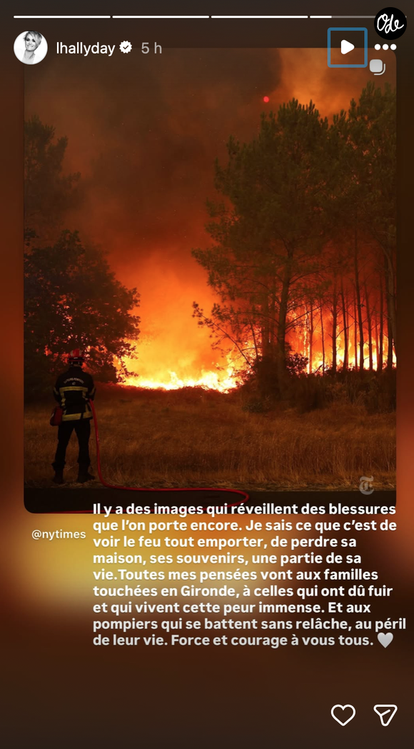 La veuve de Johnny Hallyday a partagé une photo des flammes accompagnée d'un message bouleversant.

Capture Instagram - Laeticia Hallyday