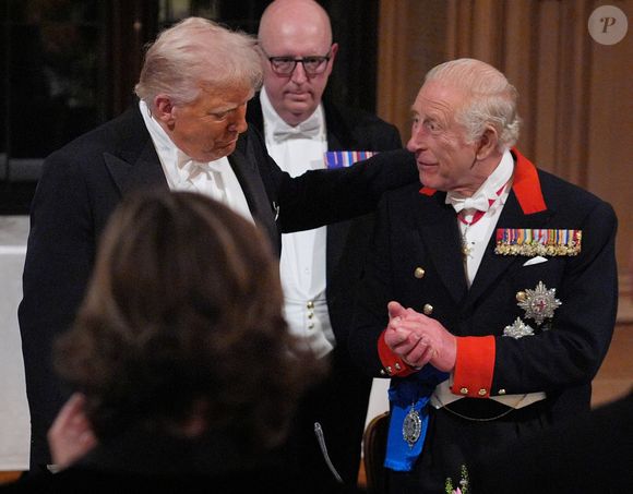 Donald J. Trump (président des Etats-Unis) et la Première dame Melania Trump, le roi Charles III d'Angleterre et Camilla Parker Bowles, reine consort d'Angleterre, le prince William, prince de Galles, et Catherine (Kate) Middleton, princesse de Galles, lors du banquet d'Etat au chateau de Windsor le 17 septembre 2025. Picture by Yui Mok/WPA-Pool