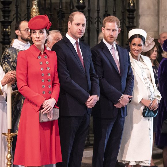Catherine Kate Middleton, duchesse de Cambridge, le prince William, duc de Cambridge, le prince Harry, duc de Sussex, Meghan Markle, enceinte, duchesse de Sussex, le prince Charles, prince de Galles lors de la messe en l'honneur de la journée du Commonwealth à l'abbaye de Westminster à Londres le 11 mars 2019. EXPRESS SYNDICATION / BESTIMAGE
