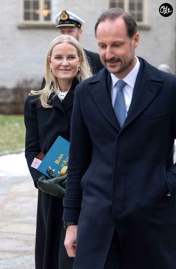 La princesse héritière Mette-Marit et le prince héritier Haakon lors du 100e anniversaire de la bibliothèque de Fredrikstad, en Norvège, le 28 janvier 2026. 

Dana Press / Bestimage