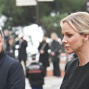 La princesse Charlène de Monaco - Obsèques de Didier Guillaume (ancien ministre de l'Agriculture entre 2018 et 2020 et ancien Ministre d'Etat de Monaco 2024–2025) en la cathédrale Notre-Dame-Immaculée de Monaco le 23 janvier 2025. © Bruno Bebert/Bestimage