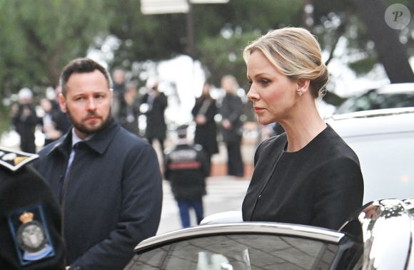 La princesse Charlène de Monaco - Obsèques de Didier Guillaume (ancien ministre de l'Agriculture entre 2018 et 2020 et ancien Ministre d'Etat de Monaco 2024–2025) en la cathédrale Notre-Dame-Immaculée de Monaco le 23 janvier 2025. © Bruno Bebert/Bestimage