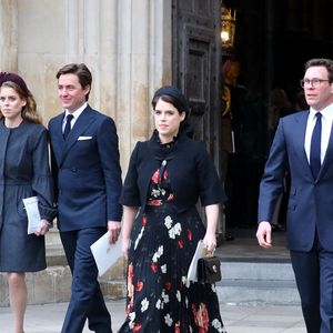 Jack Brooksbank, la princesse Eugenie d'York, la princesse Beatrice d'York, Edoardo Mapelli Mozzi lors d'un service d'action de grâce pour la vie du duc d'Édimbourg, à l'abbaye de Westminster à Londres, au Royaume-Uni, mardi 29 mars 2022. Photo par John Rainford/Splash