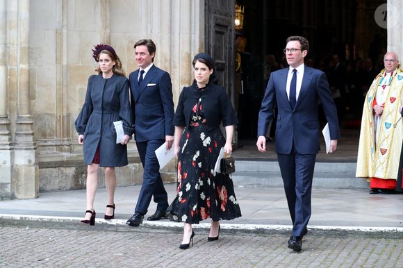 Jack Brooksbank, la princesse Eugenie d'York, la princesse Beatrice d'York, Edoardo Mapelli Mozzi lors d'un service d'action de grâce pour la vie du duc d'Édimbourg, à l'abbaye de Westminster à Londres, au Royaume-Uni, mardi 29 mars 2022. Photo par John Rainford/Splash