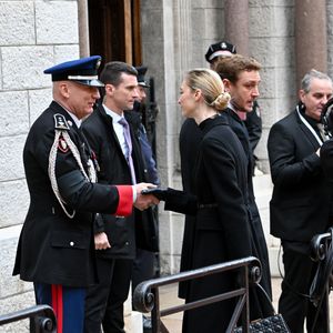 Pierre Casiraghi et sa femme Beatrice Borromeo - Obsèques de Didier Guillaume (ancien ministre de l'Agriculture entre 2018 et 2020 et ancien Ministre d'Etat de Monaco 2024–2025) en la cathédrale Notre-Dame-Immaculée de Monaco le 23 janvier 2025. © Bruno Bebert/Bestimage