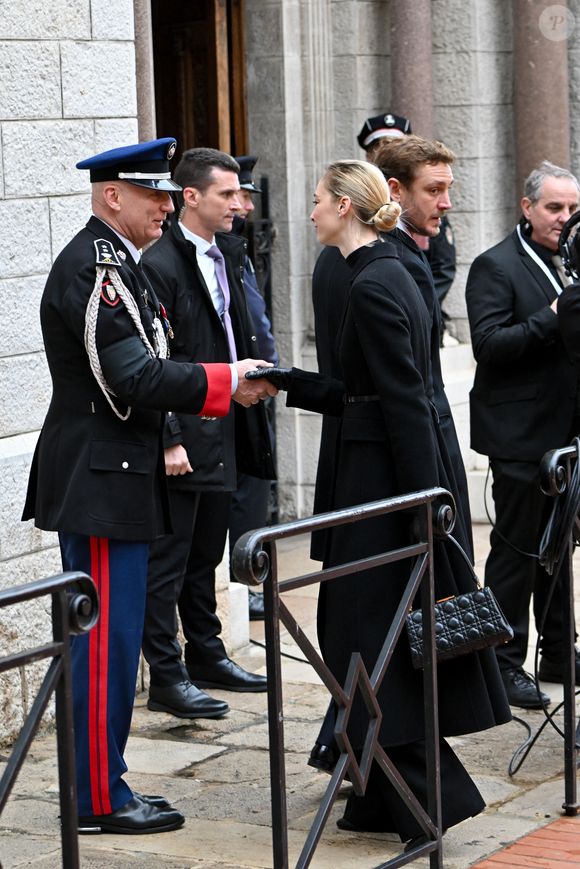 Pierre Casiraghi et sa femme Beatrice Borromeo - Obsèques de Didier Guillaume (ancien ministre de l'Agriculture entre 2018 et 2020 et ancien Ministre d'Etat de Monaco 2024–2025) en la cathédrale Notre-Dame-Immaculée de Monaco le 23 janvier 2025. © Bruno Bebert/Bestimage