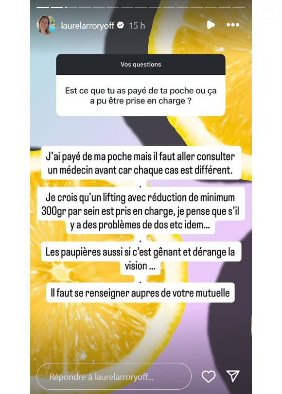 Laure (Mariés au premier regard) se livre sur ses opérations de chirurgie esthétique, sur Instagram lundi 15 septembre 2025.