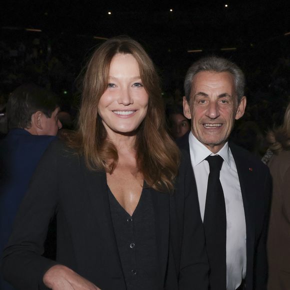 Exclusif - Carla Bruni-Sarkozy, Nicolas Sarkozy lors d'une cérémonie organisée par le Conseil des institutions juives de France (CRIF) en hommage aux victimes des attentats du Hamas du 7 octobre 2023 contre Israël, à l'occasion du premier anniversaire de l'événement, à Paris, le 7 octobre 2024. © Jack Tribeca / Bestimage