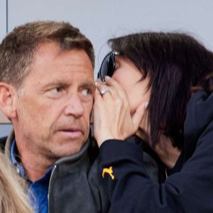 Daniel Riolo et sa compagne Géraldine Maillet lors de la nocturne des Internationaux de France de tennis de Roland Garros 2023 à Paris, France, le 2 juin 2023. © Moreau-Jacovides/Bestimage