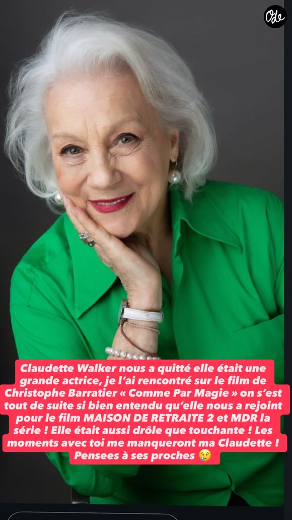 Les hommages se sont multipliés sur la Toile comme celui de Kev Adams : "Elle était aussi drôle que touchante ! Les moments avec toi me manqueront" 

L'hommage de Kev Adams à Claudette Walker
