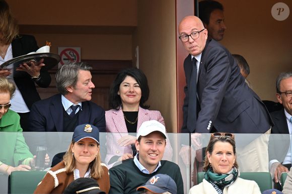 François Baroin et sa femme Stéphanie Lochard et Eric Ciotti durant la finale de la 118e édition du Rolex Monte-Carlo Masters, au Monte-Carlo Country Club à Roquebrune Cap Martin, le 13 avril 2025. © Bruno Bebert/Bestimage