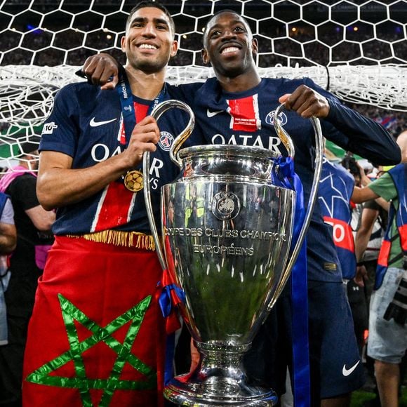 Ousmane Dembele-Achraf Hakimi - Le PSG remporte la Ligue Des Champions 2025, pour la première fois de son histoire, face à l'Inter Milan (5-0) à l'Allianz Arena de Munich, le 31 mai 2025.