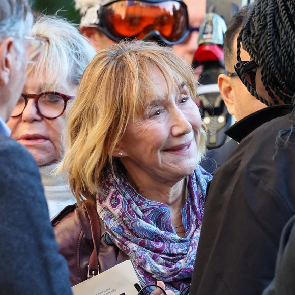 Marie-Anne Chazel, Ramatoulaye Diop, la compagne du défunt - Sortie des Obsèques de Michel Blanc en l'église Saint-Eustache à Paris, le 10 octobre 2024. 
© Moreau / Jacovides / Bestimage